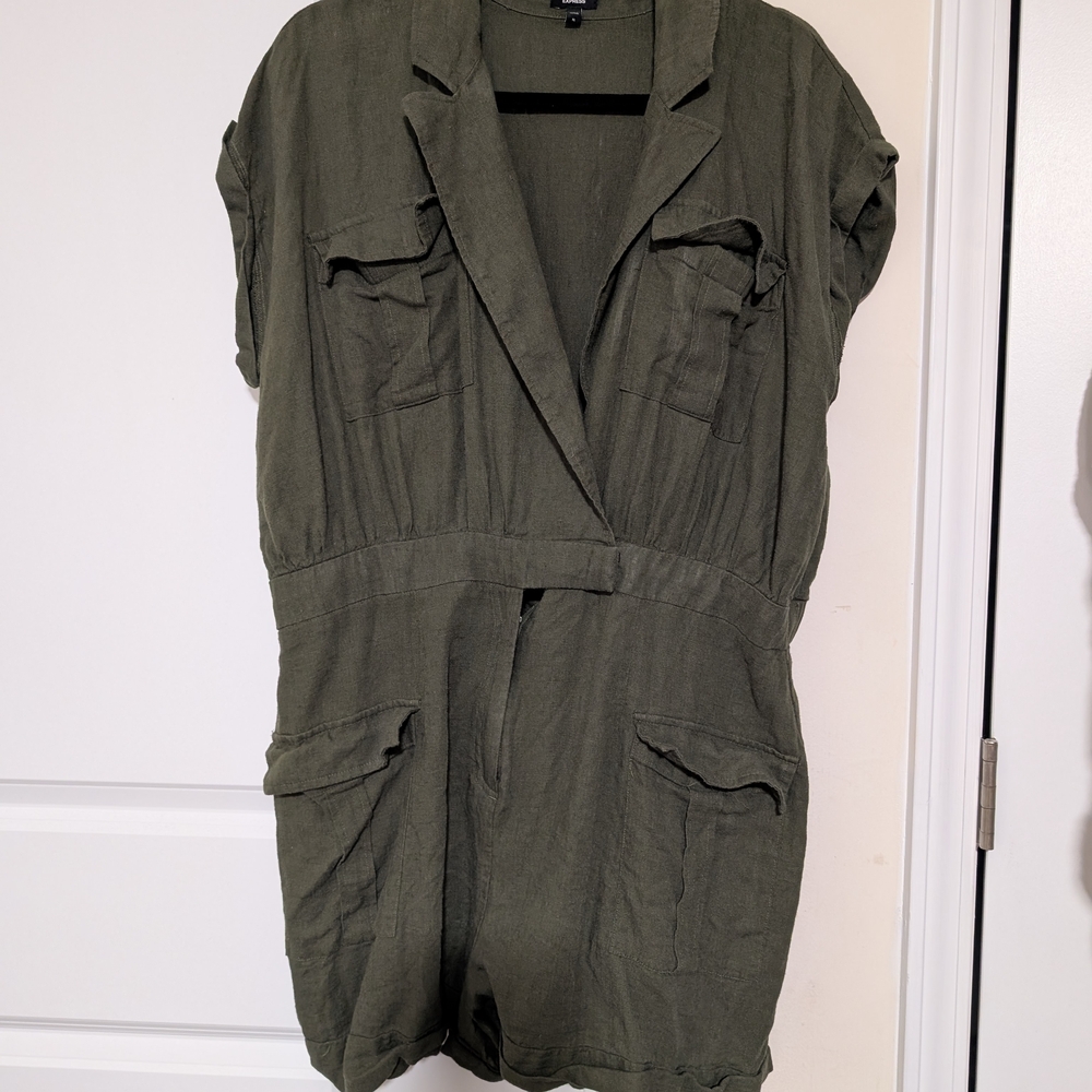 Express Khaki Green Short Sleeve Romper